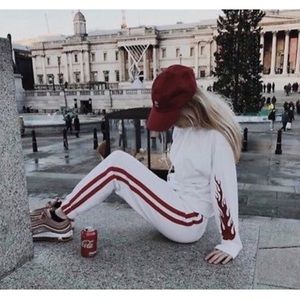 Brandy Melville Red and White Thermal Joggers